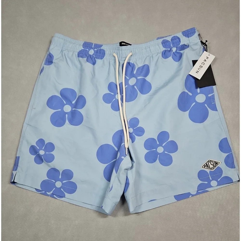 Pacsun Mens Blue Floral Lined Swim Trunks Board Shorts Size Medium NWT